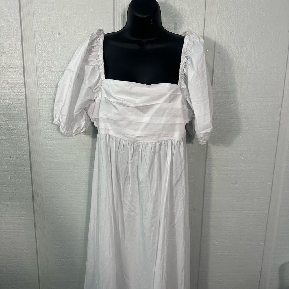 Know One Cares White Empire Cut Poplin Puff Sleeve Midi Dress Size Large NWT - Picture 4 of 14